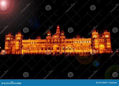 Mysore palace in night stock image. Image of architecture - 45135659