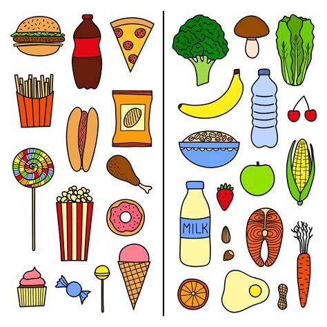 Set of healthy and unhealthy food. 13157756 Vector Art at Vecteezy