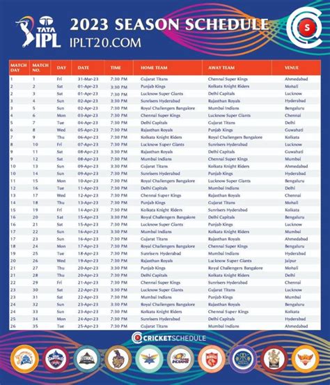 IPL Schedule PDF Download 2023 (Download Match Dates in PDF or Image ...