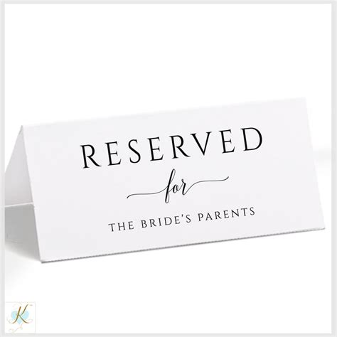 Printable Reserved Sign Tent | Romantic Calligraphy | Large (Editable