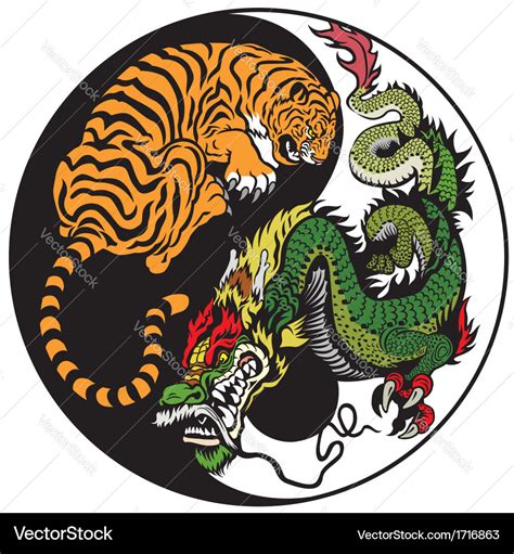 Yin yang dragon and tiger symbol Royalty Free Vector Image