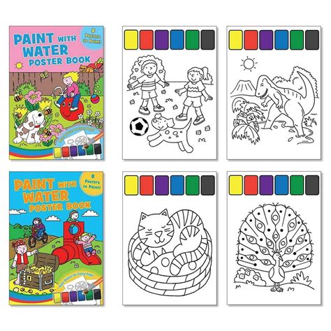 Childrens Paint with Water Poster Books - Set of 2 Books, Paint included on Each Page, Activity ...