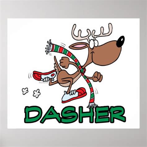 cute running reindeer DASHER cartoon Poster | Zazzle