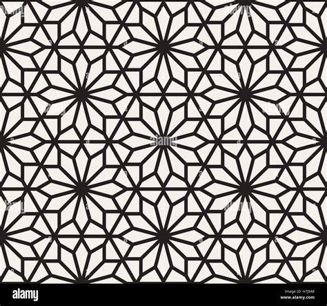 Vector Seamless Black And White Geometric Hexagon Lines Pattern Stock ...