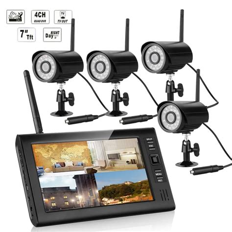 4 IR Wireless Home Security Cameras CCTV System Outdoor 7'' Mini LCD ...