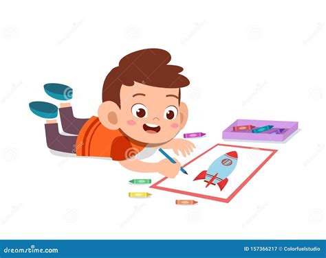 Kid Drawing with Crayon Vector Stock Illustration - Illustration of ...