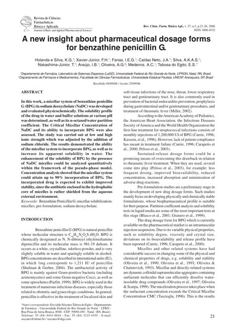 (PDF) A new insight about pharmaceutical dosage forms for benzathine penicillin G