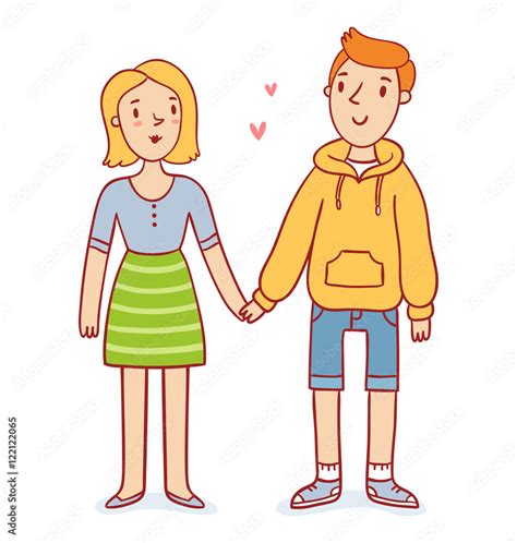 Cute couple in love holding hands, cartoon characters vector ...