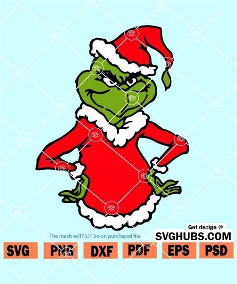 Grinch with Santa hat SVG, Grinch with hands on hips SVG, Grinch Cut ...