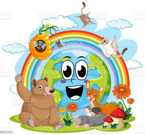 Cartoon Planet Earth With Cute Animals Stock Illustration - Download Image Now - Animal, Animal ...