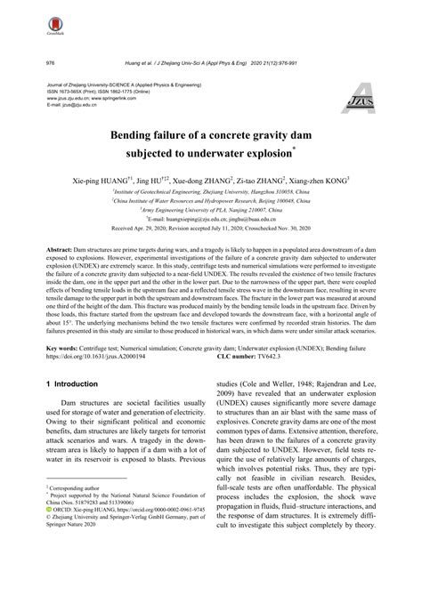 (PDF) Bending failure of a concrete gravity dam subjected to underwater explosion