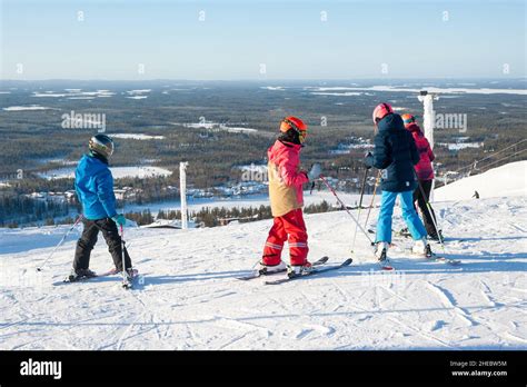 Kids skiing, Ruka ski resort, Kuusamo, Finland Stock Photo - Alamy