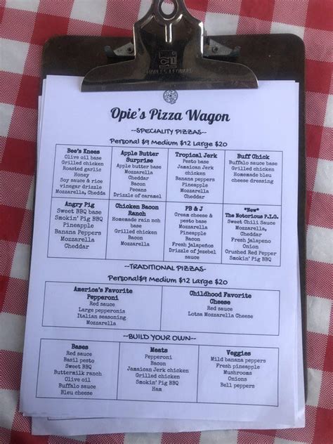 Menu at Opie's Pizza Wagon pizzeria, Johnson City