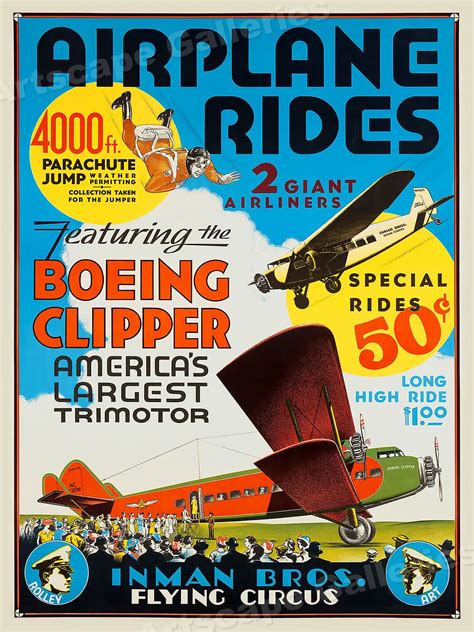 Airplane Rides Barnstorming 1920’s Vintage Style Travel Poster - 20x28 ...