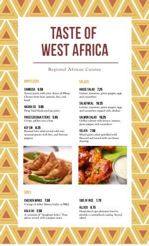 African Menu Templates | Food menu template, Food menu, African food