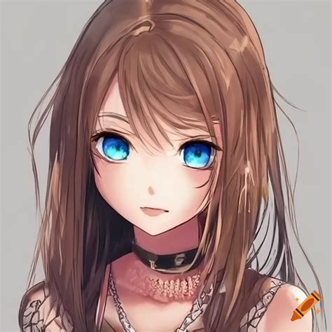 Brown haired anime girl with blue eyes on Craiyon