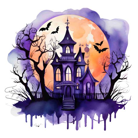 cute Halloween graphic clipart with a watercolor illustration of a ...