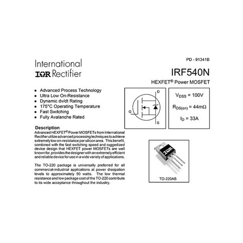 IRF540N International Rectifier 100V 33A HEXFET Datasheet