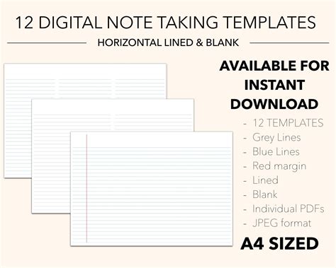 12 Digital Note Taking Templates HORIZONTAL LINED and BLANK | Etsy