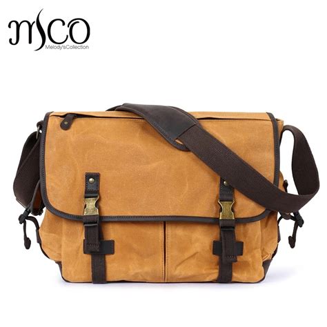 Men Vintage Waxed Canvas Holdall messenger bag man travel bags school ...