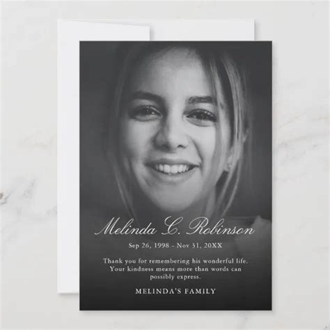 Modern Memorial Funeral Bereavement Sympathy Photo Thank You Card | Zazzle