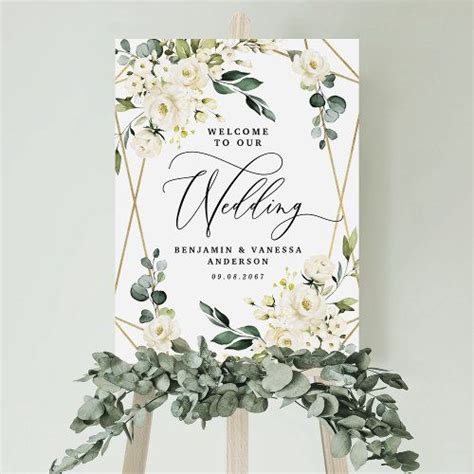 Welcome to Our Wedding Floral Gold Geometric Sign | Zazzle | Wedding ...