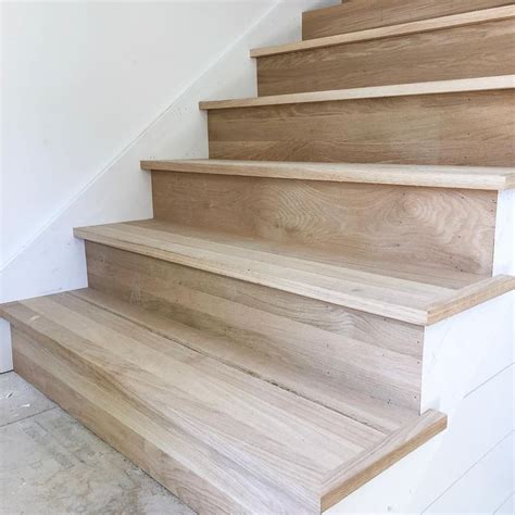 square nose tread along with a white oak riser | Oak stairs, Oak newel post, French oak flooring