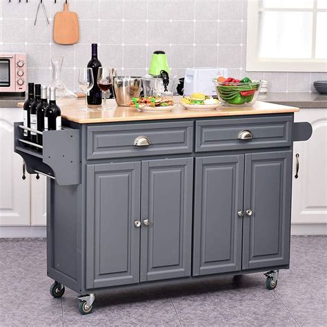 Homcom Rolling Oak Wood Drop-Leaf Kitchen Island Cart | Rolling kitchen ...