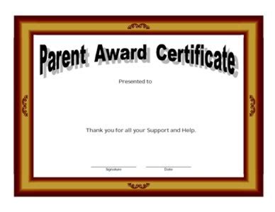 Parent Award Certificate-One | Certificate Templates | Teachers