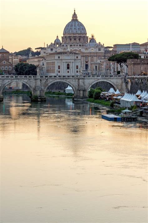 Sunset Panorama of Tiber River, St. Angelo Bridge and St Editorial Photo - Image of italian ...