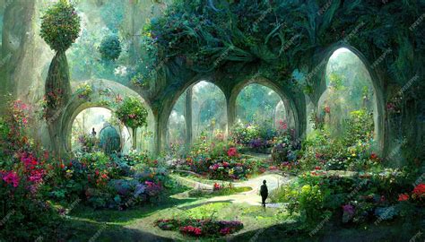 Fantasy fairy garden concept art illustration | Premium AI-generated image