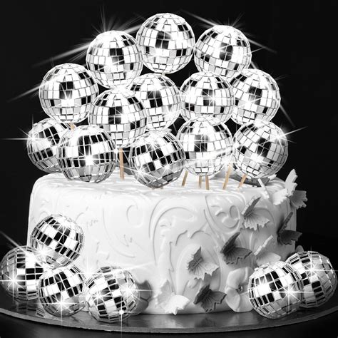 Buy 40 Pieces Cupcake Toppers Silver Disco Ball Cake Toppers /Centerpiece Decor 70s Disco Theme ...