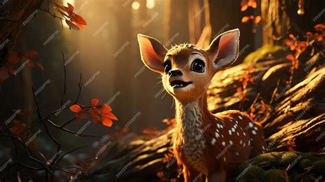 Premium AI Image | Pixar Animation Sika Deer Bumping into Tree 4K