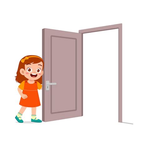 Premium Vector | Little kid standing and holding door knob