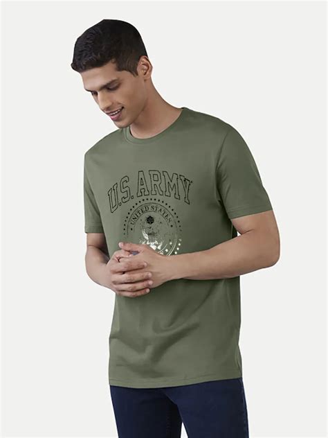 Men Military Green Logo typographic printed basic cotton T-shirt ( MMCKT100784 ) | RadPrix