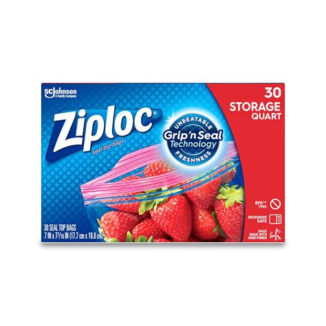 Ziploc Brand Storage Quart Bags with Power Shield Technology, 30 Count, Pack of 4 (120 Total ...