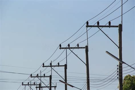 Electricity Poles with Power Line Cables Stock Photo - Image of electrician, network: 129134352