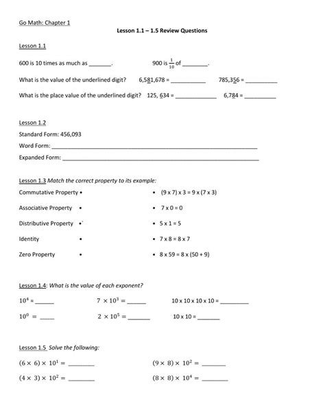 Go Math Lesson 1.1 - 1.5 Review 485846 | Scarey1 | Live