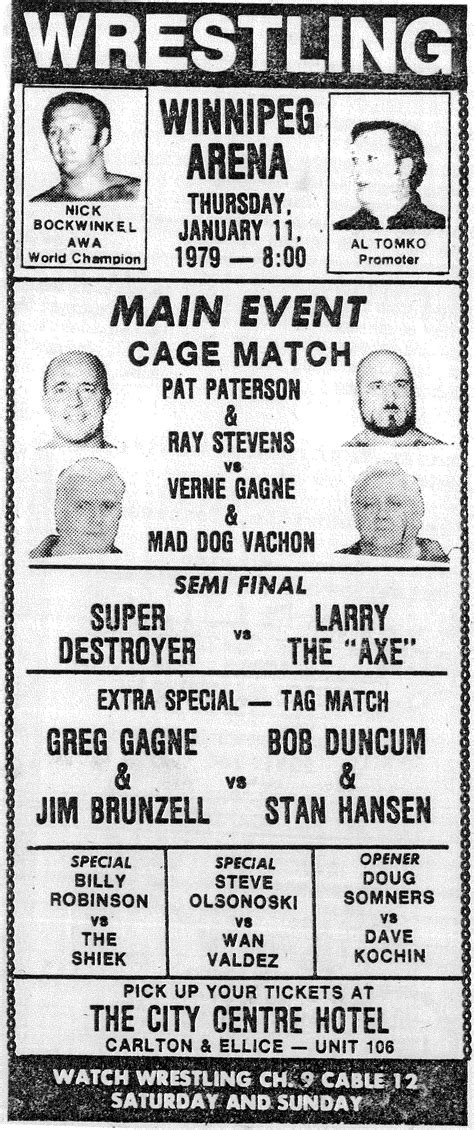 Winnipeg, MB (Arena) 1979-01-11 (AWA) | Awa wrestling, Wrestling posters, Wrestling superstars