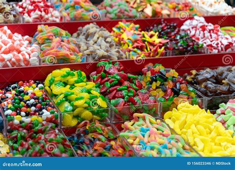 Closeup of a Table of Different Types of Candy for Sale Stock Photo ...