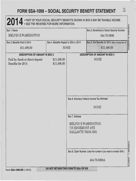 Fillable Online FORM SSA-1099 - SOCIAL SECURITY BENEFIT STATEMENT S 2014 Fax Email Print - pdfFiller