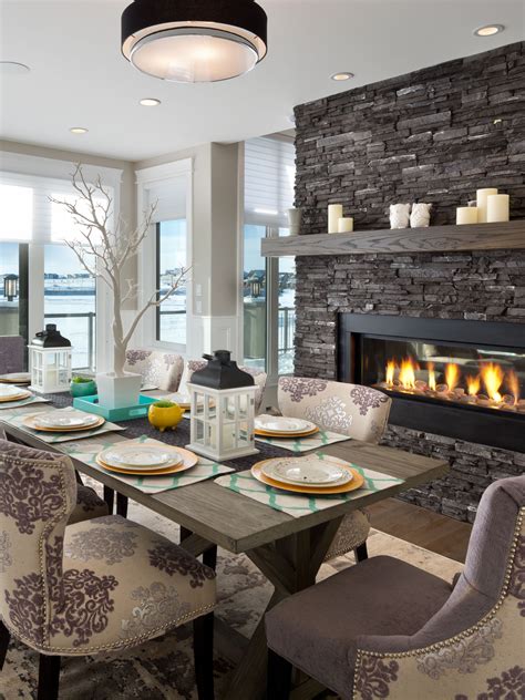 Gorgeous dining room with 2-way gas fireplace | Dining room fireplace, Fireplace design, Dining ...