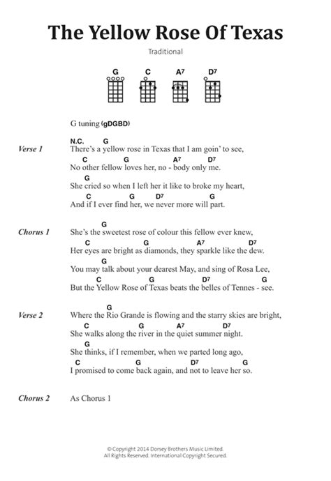 The Yellow Rose Of Texas sheet music by Traditional (Banjo Lyrics ...