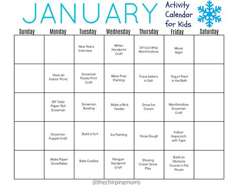 January Activities for Kids with a FREE Printable Calendar