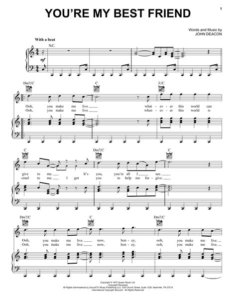 You're My Best Friend Sheet Music | Queen | Piano, Vocal & Guitar Chords (Right-Hand Melody)