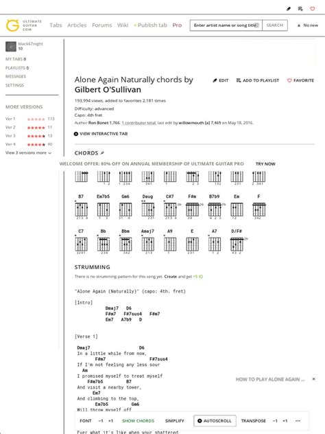 Alone Again Naturally Chords by Gilbert o'Sullivan @ Ultimate-guitar ...