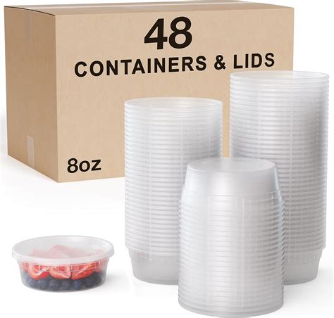 Amazon.com: Disposable 8 oz Plastic Containers With Lids - 48 Of Each Containers And Lids - Leak ...