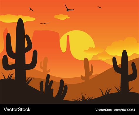 Sunset cactus desert Royalty Free Vector Image