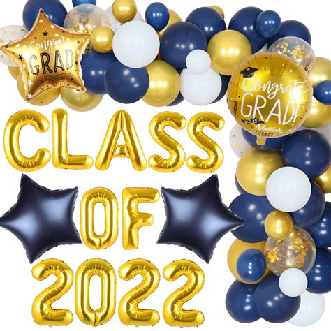 Buy Navy Blue and Gold Graduation Decorations 2022 Balloon Garland Arch Kit Class of 2022 ...