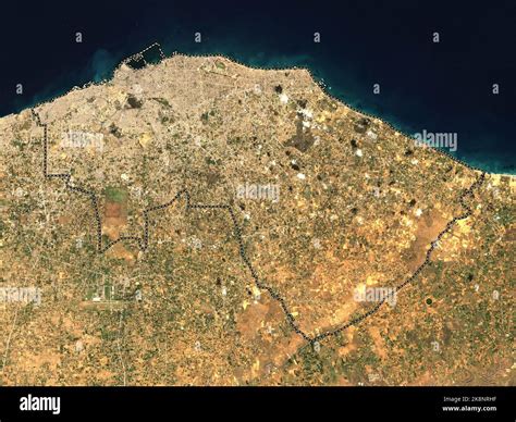 Tripoli, district of Libya. Low resolution satellite map Stock Photo ...